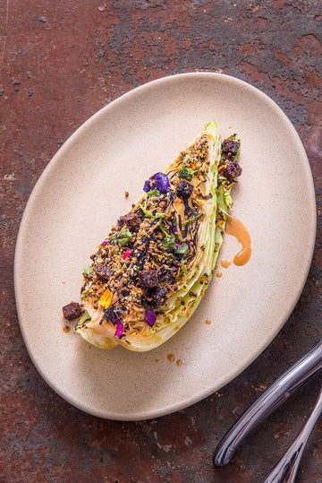 Arrowhead Cabbage Salad with Honey Mustard and Rye Crouton.