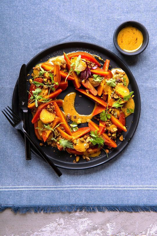 Poached Beets with Curry Dressing and Pistachios